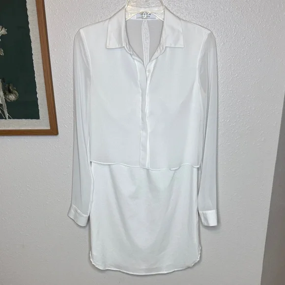 Bailey 44 Vlado‎ White Sheer Long Sleeve Cotton blend Dress Slit Open Back - XS - Picture 2 of 16